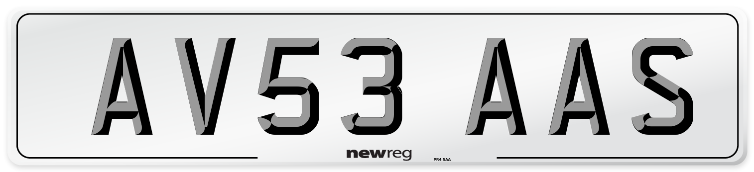 AV53 AAS Number Plate from New Reg